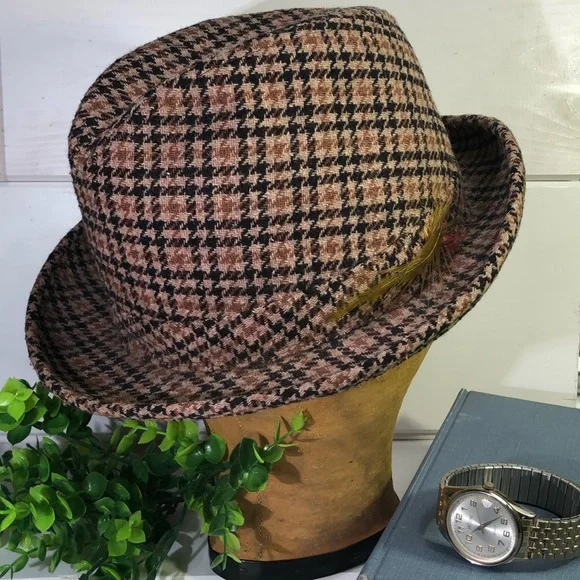 VTG United Hatters Tweed Houndtooth Unisex Retro Hat - Picture 3 of 13